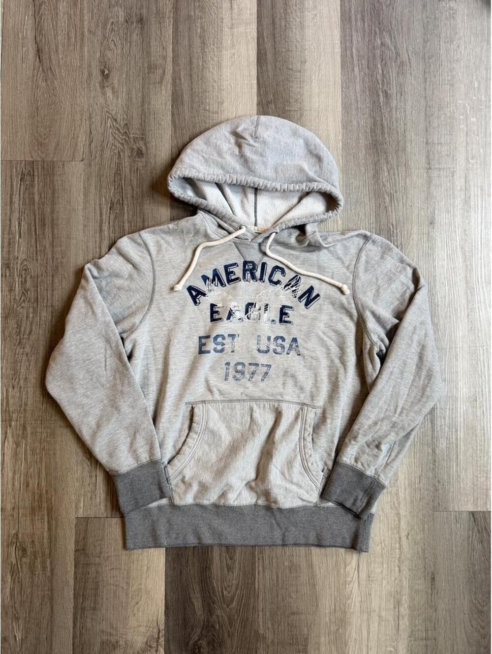Y2k American Eagle Outfitters Gray Hoodie sz Large 'AMERICAN EAGLE EST USA 1977'